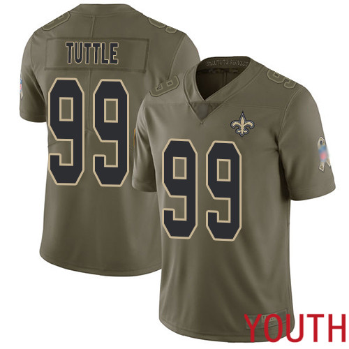 New Orleans Saints Limited Olive Youth Shy Tuttle Jersey NFL Football #99 2017 Salute to Service Jersey->youth nfl jersey->Youth Jersey
